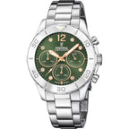 Montre homme Festina F20603/5, cadran vert, bracelet en acier inoxydable, chronographe, affichage de la date, mouvement à quartz, design sport élégant. Homme FESTINA 