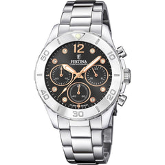 Montre homme Festina F20603/6, cadran noir, bracelet en acier inoxydable, chronographe, affichage de la date, mouvement à quartz, design sport élégant. Homme FESTINA 