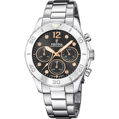 Montre homme Festina F20603/6, cadran noir, bracelet en acier inoxydable, chronographe, affichage de la date, mouvement à quartz, design sport élégant. Homme FESTINA 