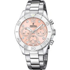 Montre homme Festina F20603/7, cadran or rose, bracelet en acier inoxydable, chronographe, affichage de la date, mouvement à quartz, design sport élégant. Homme FESTINA 