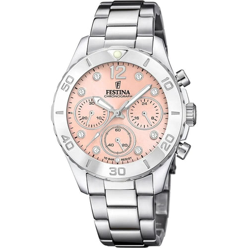 Montre homme Festina F20603/7, cadran or rose, bracelet en acier inoxydable, chronographe, affichage de la date, mouvement à quartz, design sport élégant. Homme FESTINA 