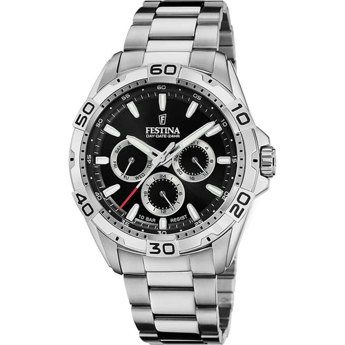 Montre homme Festina F20623/4, cadran noir, bracelet en acier inoxydable, chronographe, affichage de la date, mouvement à quartz, design sport classique. Homme FESTINA 
