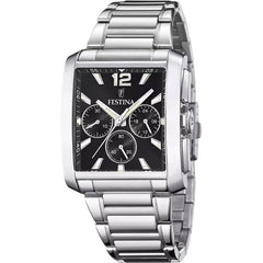 Montre homme Festina F20635/4, cadran noir, bracelet carré en acier inoxydable, chronographe, affichage de la date, mouvement à quartz, design classique et élégant. Homme FESTINA 