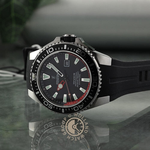 Montre homme Festina F20664/3, cadran noir, boîtier en acier inoxydable, bracelet en silicone noir, affichage de la date, mouvement à quartz, style plongée sportive Homme FESTINA 