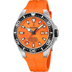 Montre homme Festina F20664/4, cadran orange, boîtier en acier inoxydable, bracelet en silicone orange, affichage de la date, mouvement à quartz, style plongeur, design sportif. Homme FESTINA 