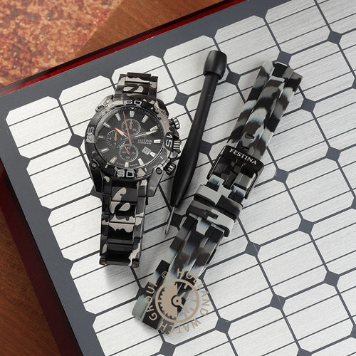 Montre homme Festina F20710/1, cadran noir, boîtier en acier inoxydable, chronographe, affichage de la date, mouvement à quartz, design sport classique. Homme FESTINA 