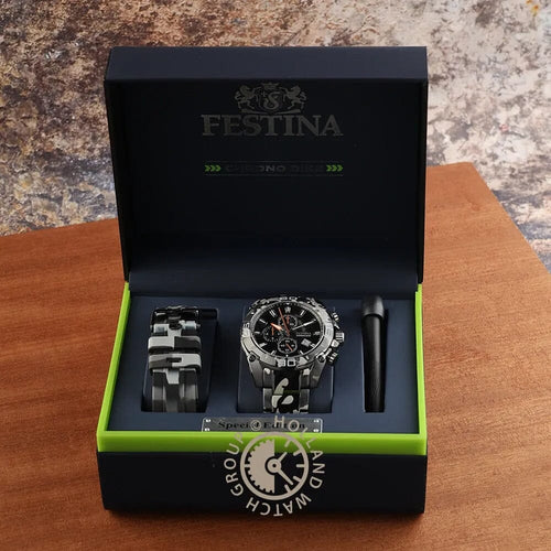Montre homme Festina F20710/1, cadran noir, boîtier en acier inoxydable, chronographe, affichage de la date, mouvement à quartz, design sport classique. Homme FESTINA 