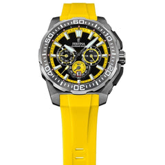 Montre homme Festina F20725/1, cadran noir et jaune, boîtier en acier inoxydable, bracelet en silicone jaune, chronographe, affichage de la date, mouvement à quartz, design sport Homme FESTINA 