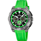 Montre homme Festina F20725/3, cadran noir et vert, boîtier en acier inoxydable, bracelet en silicone vert, chronographe, affichage de la date, mouvement à quartz, design sport Homme FESTINA 