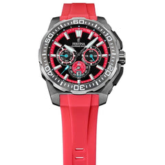 Montre homme Festina F20725/5, cadran noir et rouge, boîtier en acier inoxydable, bracelet en silicone rouge, chronographe, affichage de la date, mouvement à quartz, design sport Homme FESTINA 