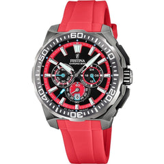 Montre homme Festina F20725/5, cadran noir et rouge, boîtier en acier inoxydable, bracelet en silicone rouge, chronographe, affichage de la date, mouvement à quartz, design sport Homme FESTINA 