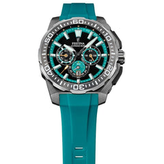 Montre homme Festina F20725/6, cadran noir et turquoise, boîtier en acier inoxydable, bracelet en silicone turquoise, chronographe, affichage de la date, mouvement à quartz, design sport Homme FESTINA 