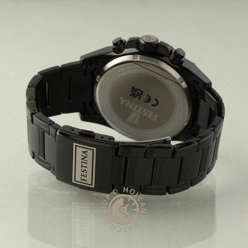 Montre homme Festina F20735/1, cadran bleu, boîtier en acier inoxydable noir, chronographe, affichage de la date, mouvement à quartz, design sport-chic. Homme FESTINA 