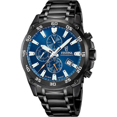 Montre homme Festina F20735/1, cadran bleu, boîtier en acier inoxydable noir, chronographe, affichage de la date, mouvement à quartz, design sport-chic. Homme FESTINA 