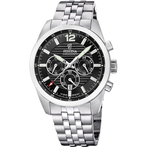 Montre homme Festina F20742/3, chronographe en acier inoxydable à cadran noir texturé, affichage de la date, mouvement à quartz, design sport classique et élégant. Homme FESTINA 