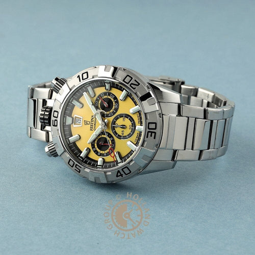 Montre homme Festina F20743/4, cadran jaune, acier inoxydable – Chronographe sport Homme FESTINA 
