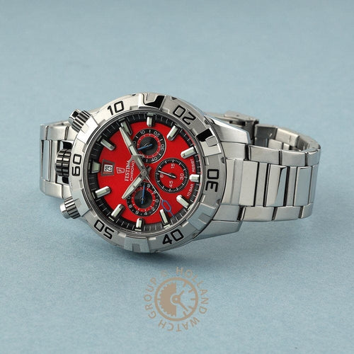 Montre homme Festina F20743/5, cadran rouge, acier inoxydable – Chronographe sport Homme FESTINA 