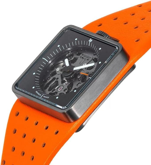 Montre homme Lip Big TV 671660 – Boîtier carré, cadran squelette, bracelet orange Homme LIP 