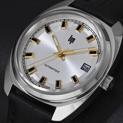 Montre homme Lip Général de Gaulle 35 mm 671880, cadran blanc, bracelet en cuir noir – Design classique en acier inoxydable Homme LIP 