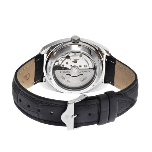 Montre homme Lip Général de Gaulle 35 mm 671880, cadran blanc, bracelet en cuir noir – Design classique en acier inoxydable Homme LIP 