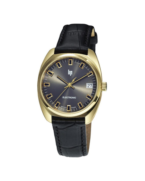 Montre homme Lip Général de Gaulle 671878, cadran noir, boîtier doré, bracelet en cuir noir – Design classique et élégant Homme LIP 