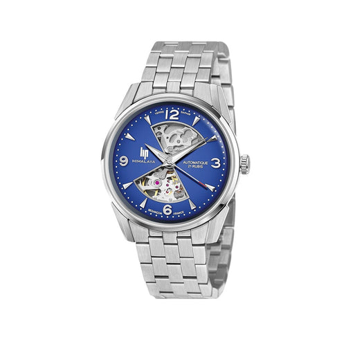 Montre homme Lip Himalaya Sablier 671712, cadran bleu, acier inoxydable – Mouvement squelette automatique Homme LIP 