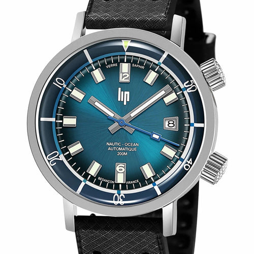 Montre homme Lip Nautic Ocean 671854, cadran bleu, bracelet en cuir noir – Design sport classique Homme LIP 
