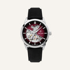 Montre Homme Monarck 315D153 en Acier Argenté avec Cadran Bordeaux et Bracelet Cuir Noir Homme PIERRE LANNIER 