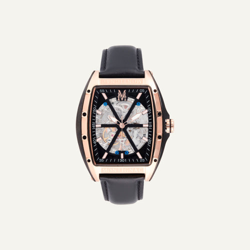 Montre Homme Montignac Automatique Cuir noir MOW201 Tonneau Squelette Homme MONTIGNAC 