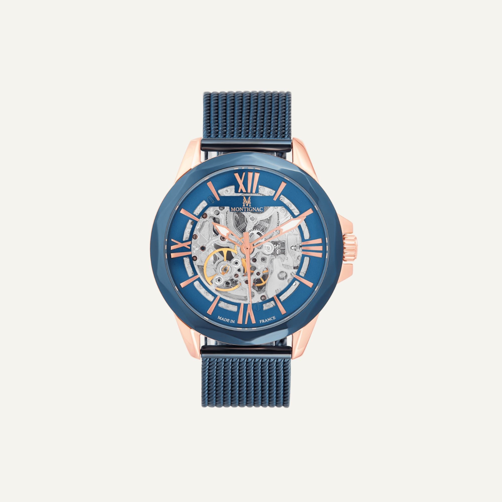Montre Homme Montignac Automatique Milanais Bleu MOW804 Squelette