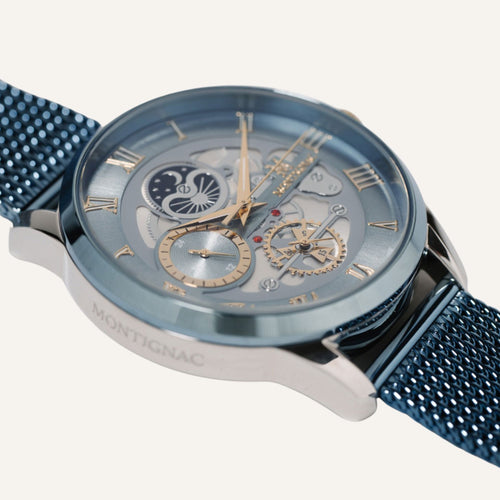 Montre Homme Montignac MOW1100 Milanais bleu glaçé Homme MONTIGNAC 