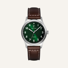 Montre Homme Pierre Lannier 260G174 Aviateur en Acier Argenté avec Cadran Vert et Bracelet Cuir Brun Homme PIERRE LANNIER 
