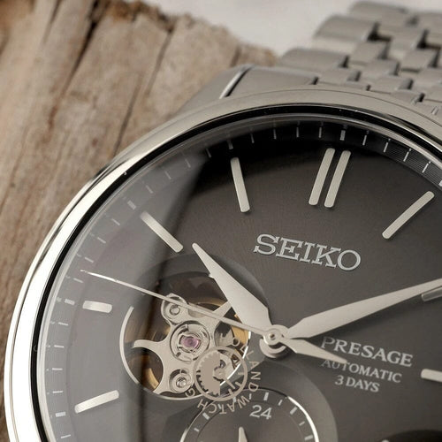 Montre homme Seiko Presage Classic Open Heart SPB471J1, cadran noir, boîtier en acier inoxydable – Automatique, design élégant Homme SEIKO 