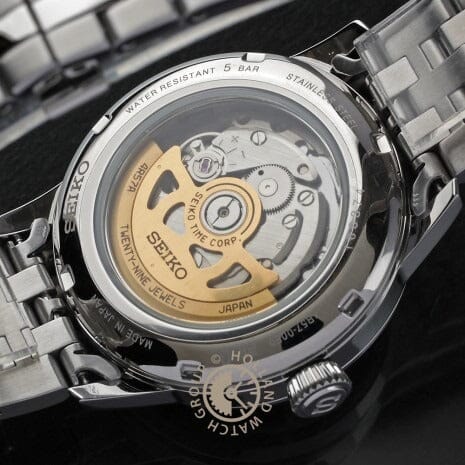 Montre homme Seiko Presage Cocktail « Blue Moon » SSA347J1, cadran bleu, boîtier en acier inoxydable, mouvement automatique, design élégant à cœur ouvert. Homme SEIKO 