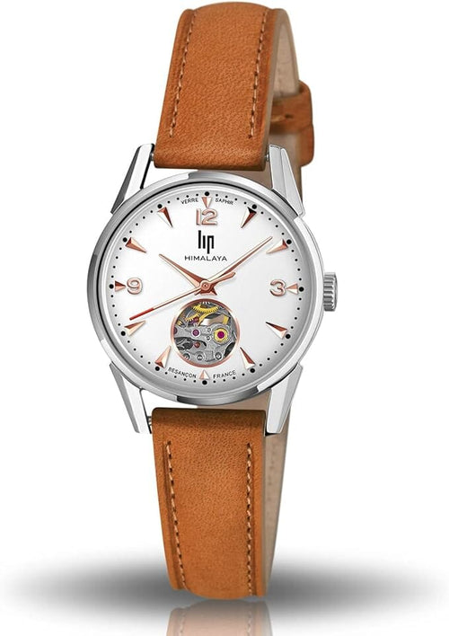Montre Lip Femme 671605 – Cadran blanc, bracelet en cuir marron | Montre de luxe pour femme Femme LIP 