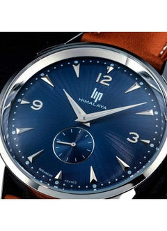 Montre Lip Himalaya 40 pour homme – Élégante montre à cadran bleu et bracelet en cuir | Montre-bracelet classique haut de gamme Homme LIP 