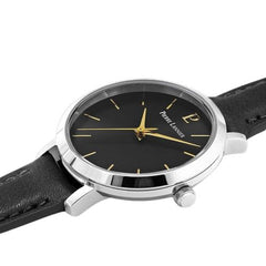 Pierre Lannier 034N633 Montre Femme CHOUQUETTE Argentée – Cadran Soleil Noir, Bracelet Cuir Noir, Quartz Femme PIERRE LANNIER 