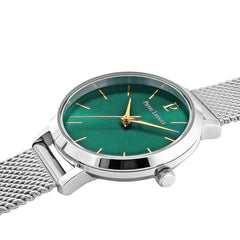 Pierre Lannier 046H671 | Montre Femme à Quartz 30 mm – Cadran Vert Soleillé, Boîtier en Acier Inoxydable Argenté, Bracelet Milanais en Acier Argenté Femme PIERRE LANNIER 