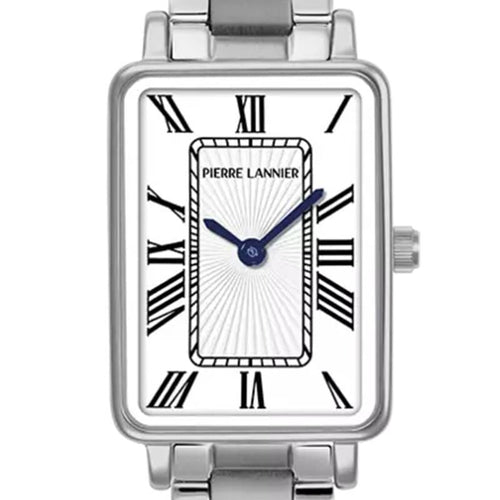 Pierre Lannier 051J601 | Montre Femme à Quartz – Boîtier Rectangulaire en Acier Inoxydable, Cadran Blanc Guilloché, Bracelet en Acier Argenté Femme PIERRE LANNIER 