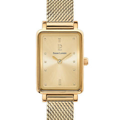 Pierre Lannier 057H542 | Montre Femme à Quartz – Boîtier Rectangulaire en Acier Inoxydable Doré PVD, Cadran Doré Soleillé, Bracelet Milanais en Acier Doré Femme PIERRE LANNIER 