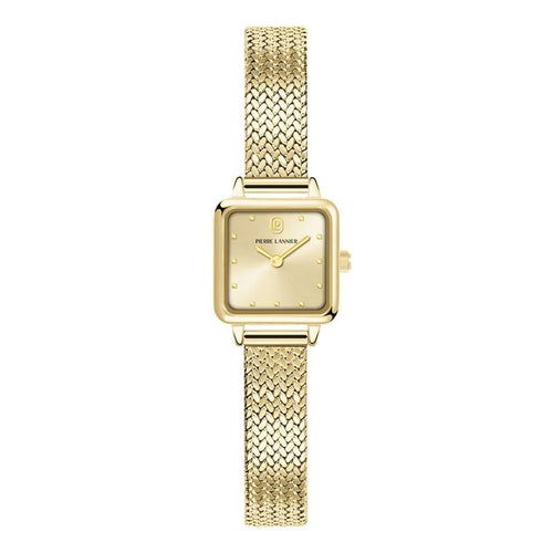 Pierre Lannier 059H542 | Montre Femme à Quartz – Boîtier Carré en Acier Inoxydable PVD Doré, Cadran Doré Soleillé, Bracelet Milanais en Acier Doré Femme PIERRE LANNIER 