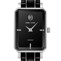 Pierre Lannier ARIANE 084K839 Montre Femme à Quartz, Boîtier Rectangulaire Acier & Céramique Noire, Cadran Noir Semi-Mat, Bracelet Céramique Noir, Étanche 30 m Femme PIERRE LANNIER 