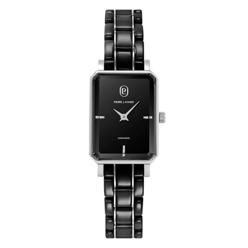 Pierre Lannier ARIANE 084K839 Montre Femme à Quartz, Boîtier Rectangulaire Acier & Céramique Noire, Cadran Noir Semi-Mat, Bracelet Céramique Noir, Étanche 30 m Femme PIERRE LANNIER 