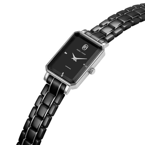 Pierre Lannier ARIANE 084K839 Montre Femme à Quartz, Boîtier Rectangulaire Acier & Céramique Noire, Cadran Noir Semi-Mat, Bracelet Céramique Noir, Étanche 30 m Femme PIERRE LANNIER 
