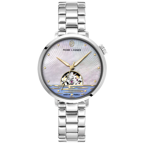 Pierre Lannier Australe 148H691 Montre Femme Automatique, Boîtier Rond 35 mm Argenté, Cadran Nacré Blanc Cœur Ouvert, Bracelet Acier Argenté 14 mm, Miyota 8N24, Étanche 5 ATM Femme PIERRE LANNIER 