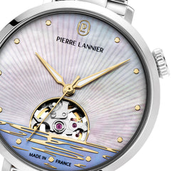 Pierre Lannier Australe 148H691 Montre Femme Automatique, Boîtier Rond 35 mm Argenté, Cadran Nacré Blanc Cœur Ouvert, Bracelet Acier Argenté 14 mm, Miyota 8N24, Étanche 5 ATM Femme PIERRE LANNIER 