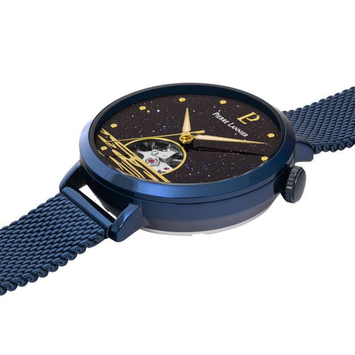Pierre Lannier Australe 148H866 Montre Femme Automatique, Boîtier Rond 35 mm Bleu, Cadran Cœur Ouvert, Bracelet Acier Maille Milanaise Bleu 14 mm, Miyota 8N24 Femme PIERRE LANNIER 