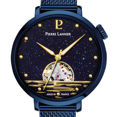 Pierre Lannier Australe 148H866 Montre Femme Automatique, Boîtier Rond 35 mm Bleu, Cadran Cœur Ouvert, Bracelet Acier Maille Milanaise Bleu 14 mm, Miyota 8N24 Femme PIERRE LANNIER 