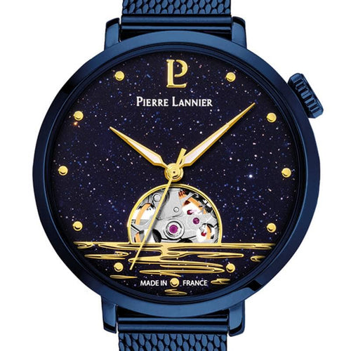 Pierre Lannier Australe 148H866 Montre Femme Automatique, Boîtier Rond 35 mm Bleu, Cadran Cœur Ouvert, Bracelet Acier Maille Milanaise Bleu 14 mm, Miyota 8N24 Femme PIERRE LANNIER 
