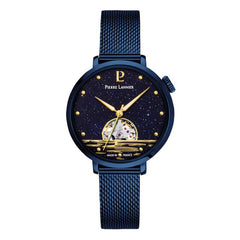 Pierre Lannier Australe 148H866 Montre Femme Automatique, Boîtier Rond 35 mm Bleu, Cadran Cœur Ouvert, Bracelet Acier Maille Milanaise Bleu 14 mm, Miyota 8N24 Femme PIERRE LANNIER 
